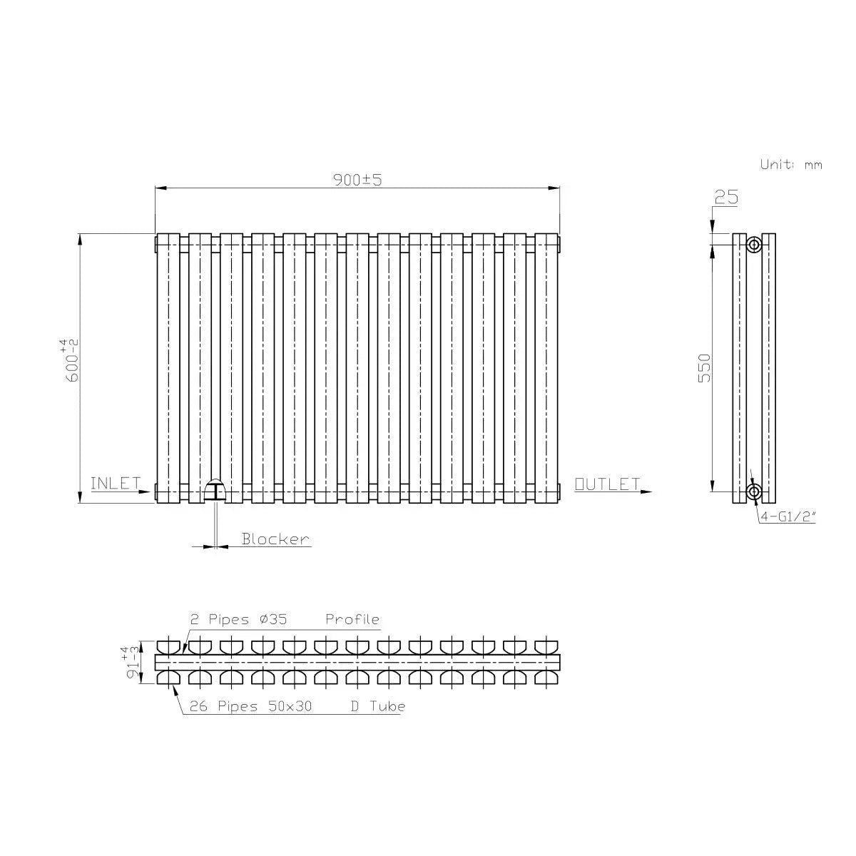 Teramo - Modern horizontal flat panel radiator anthracite