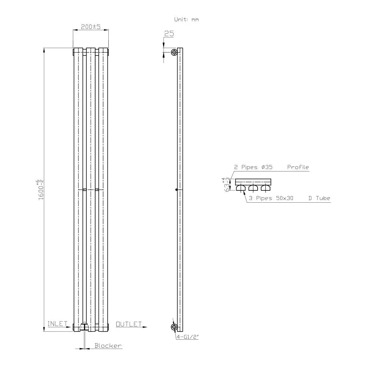 Teramo - Modern vertical flat panel radiator anthracite