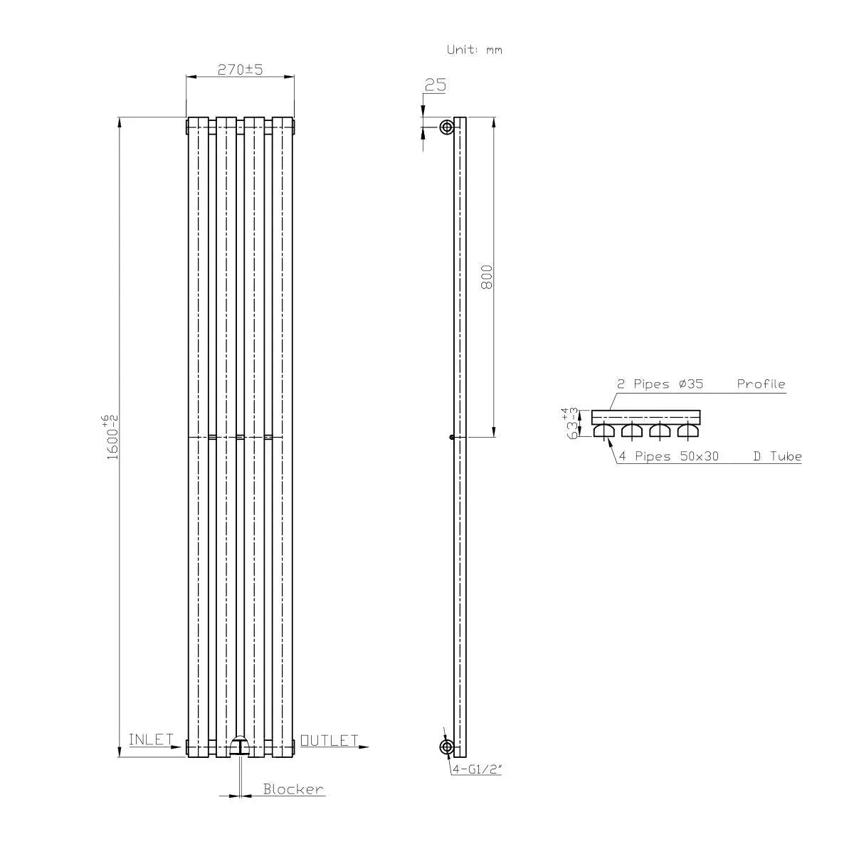 Teramo - Modern vertical flat panel radiator anthracite