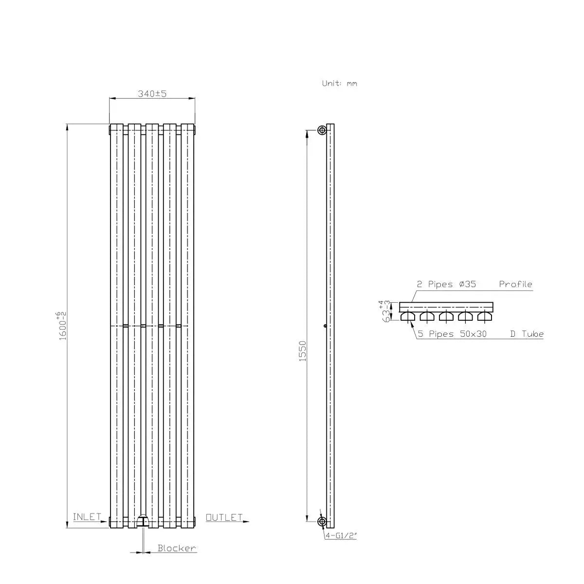 Teramo - Modern vertical flat panel radiator anthracite