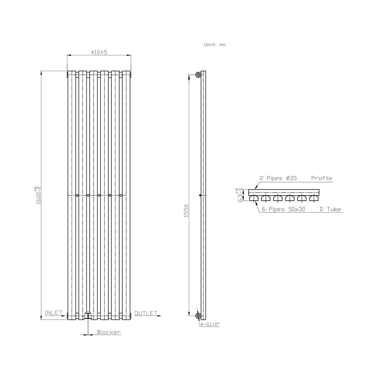 Teramo - Modern vertical flat panel radiator anthracite