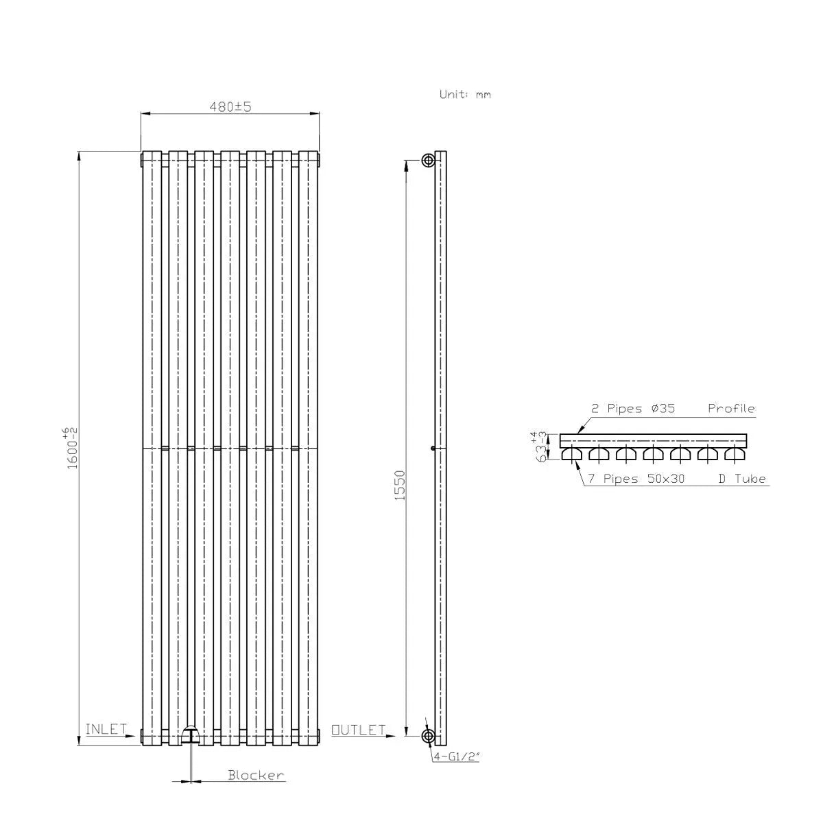 Teramo - Modern vertical flat panel radiator anthracite