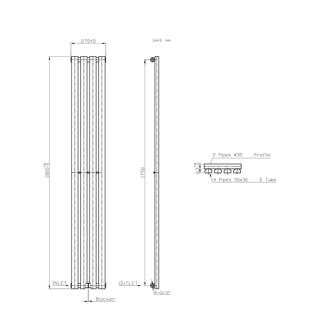 Teramo - Modern vertical flat panel radiator anthracite