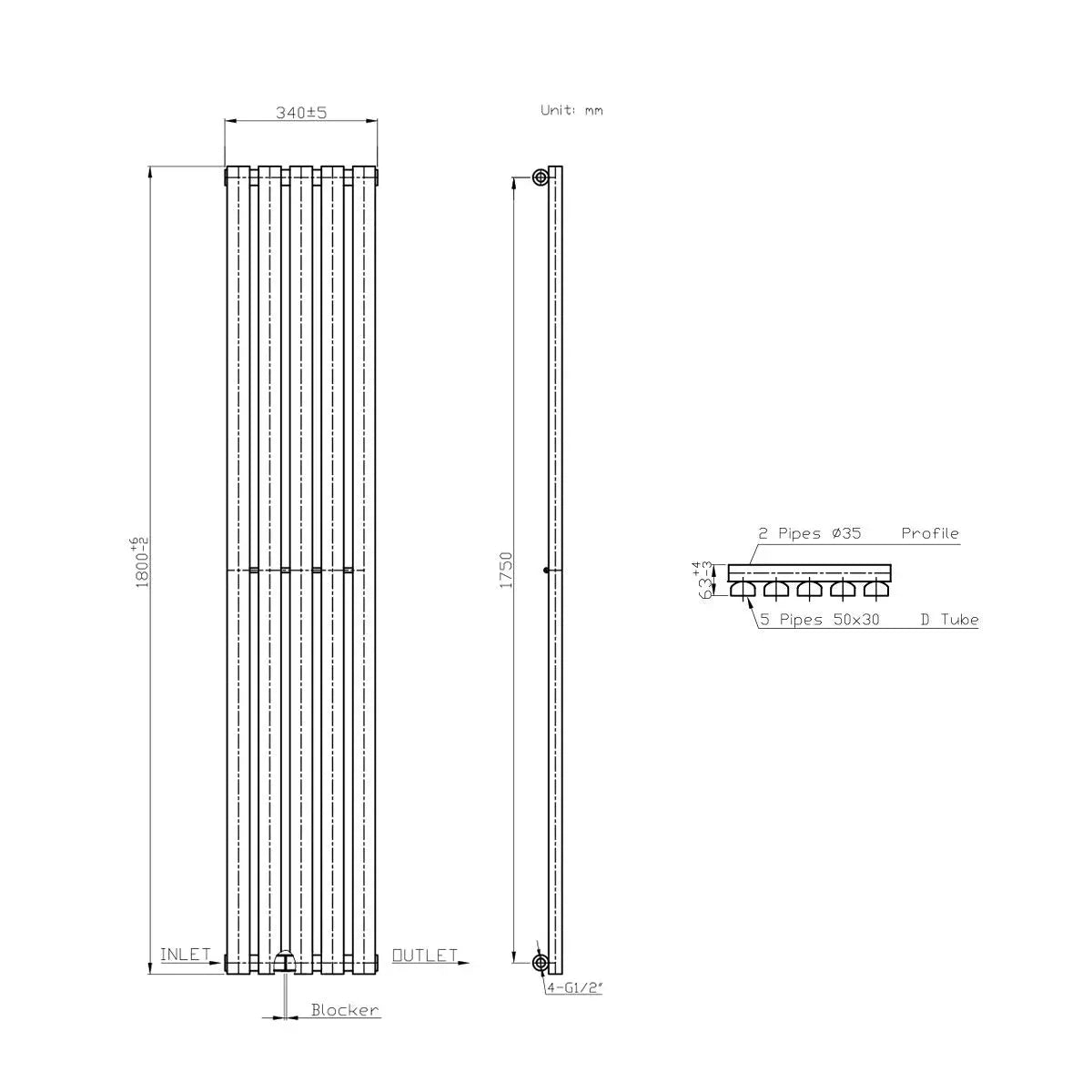 Teramo - Modern vertical flat panel radiator anthracite