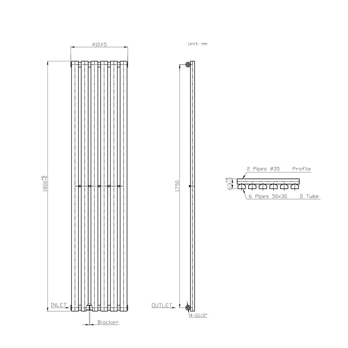 Teramo - Modern vertical flat panel radiator anthracite