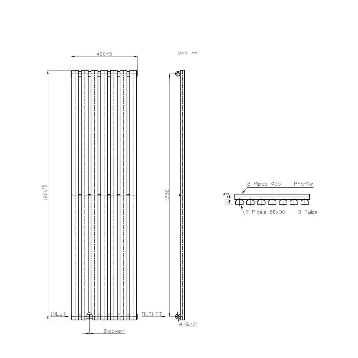 Teramo - Modern vertical flat panel radiator anthracite