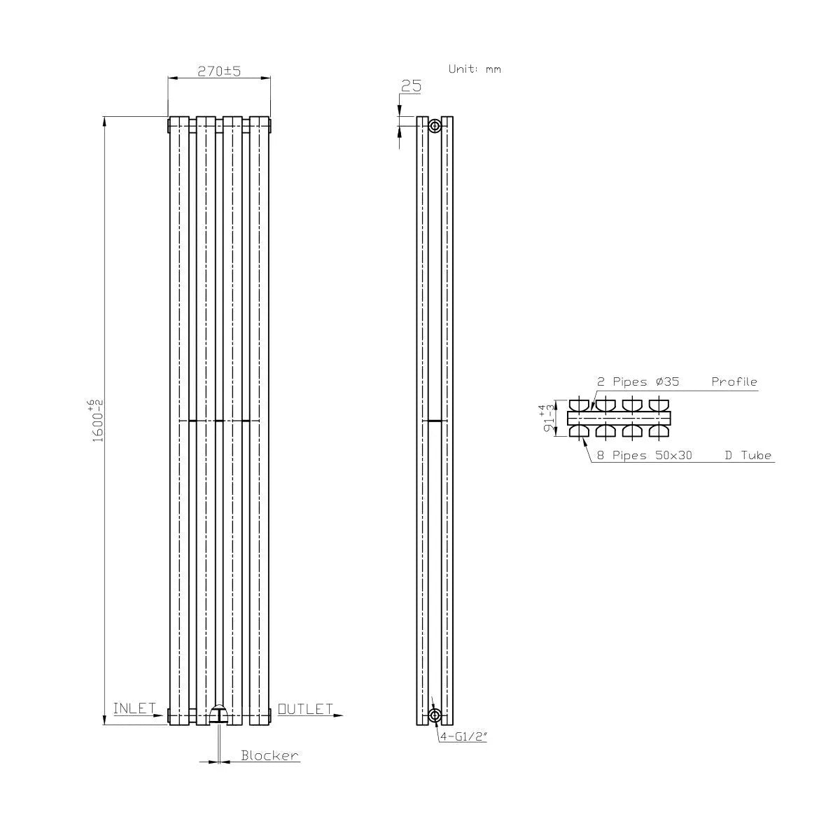 Teramo - Modern vertical flat panel radiator anthracite