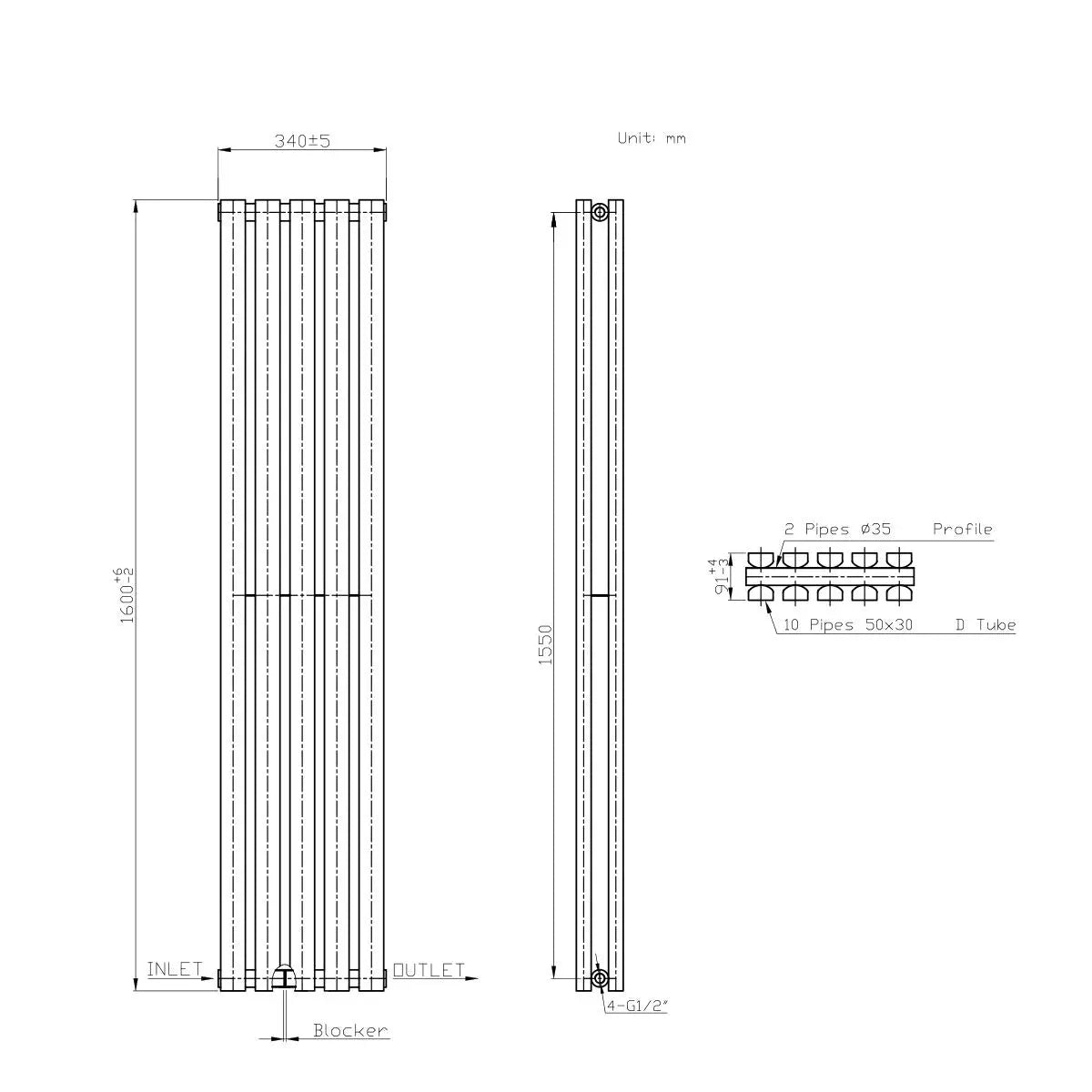 Teramo - Modern vertical flat panel radiator anthracite