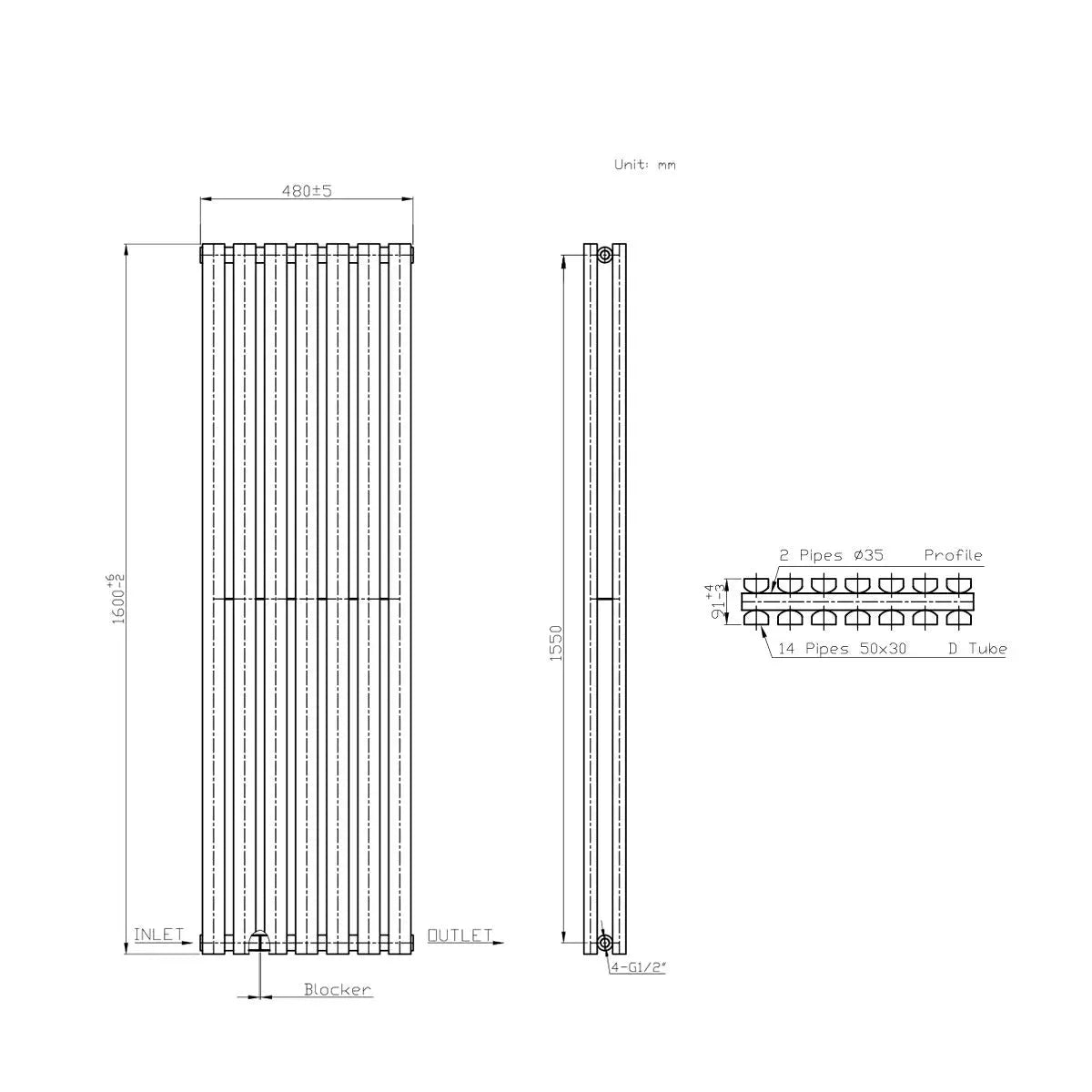 Teramo - Modern vertical flat panel radiator anthracite