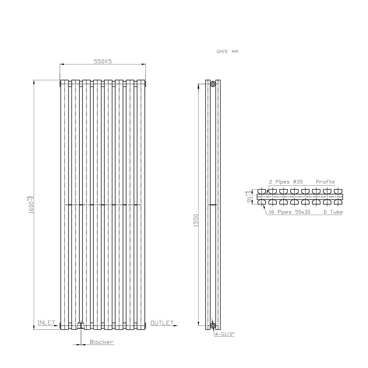 Teramo - Modern vertical flat panel radiator anthracite