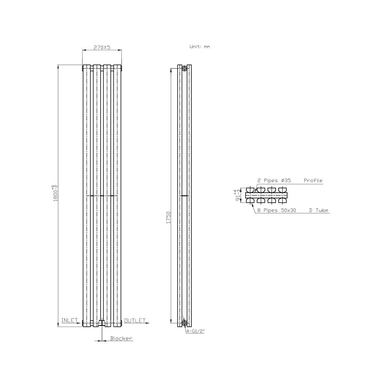 Teramo - Modern vertical flat panel radiator anthracite