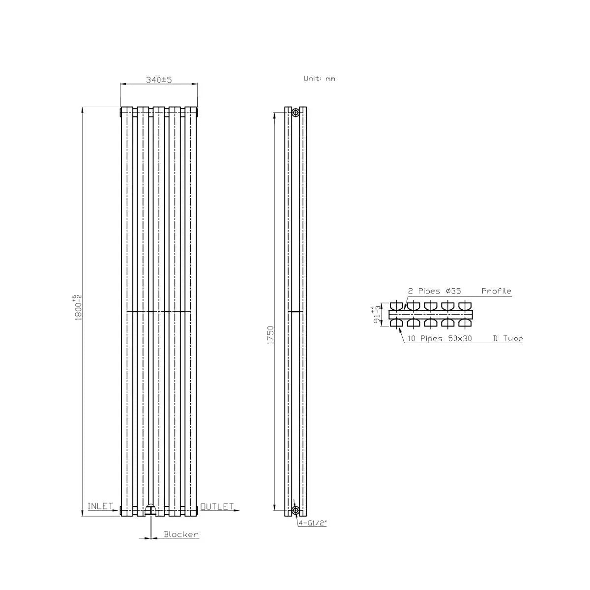 Teramo - Modern vertical flat panel radiator anthracite