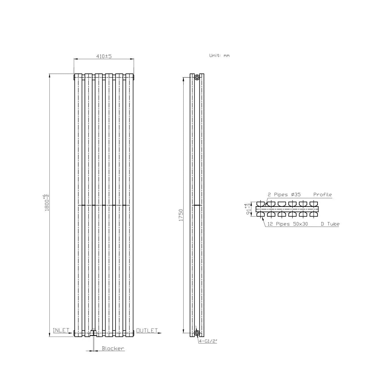 Teramo - Modern vertical flat panel radiator anthracite