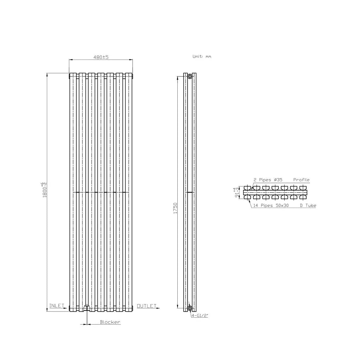 Teramo - Modern vertical flat panel radiator anthracite