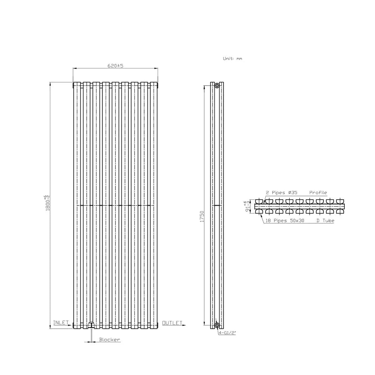 Teramo - Modern vertical flat panel radiator anthracite