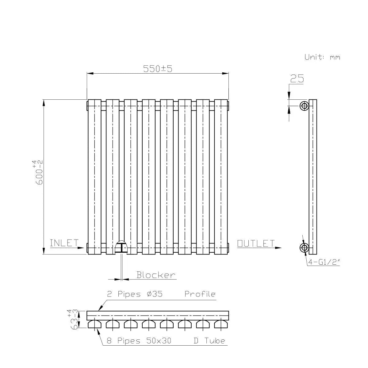 Teramo - Modern horizontal flat panel radiator blackened copper