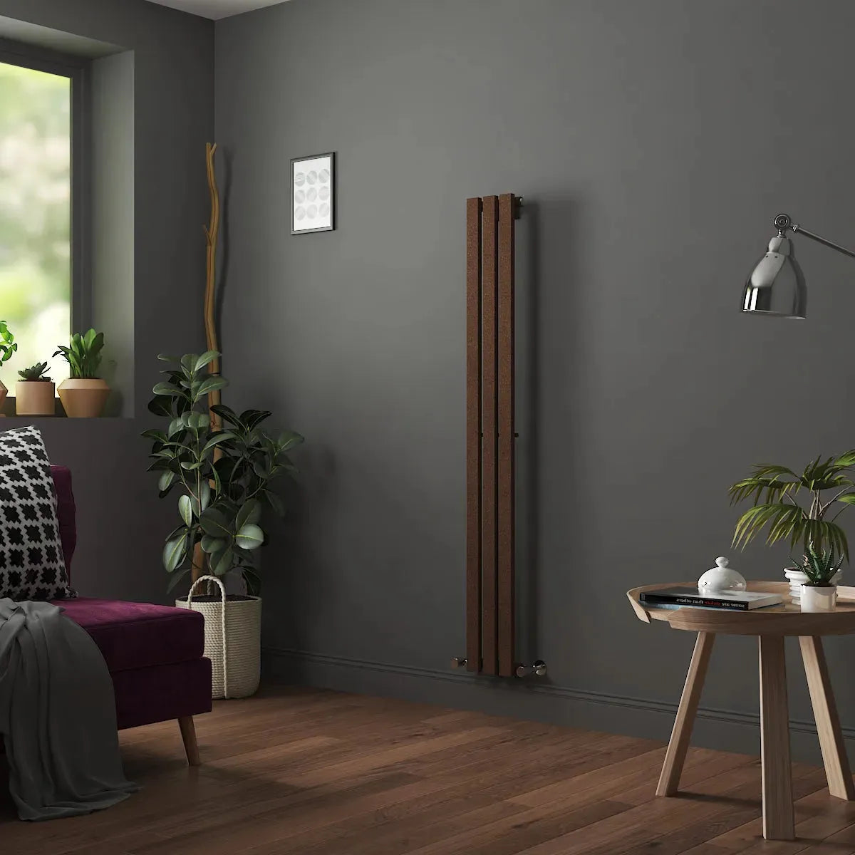 Teramo - Modern vertical flat panel radiator blackened copper