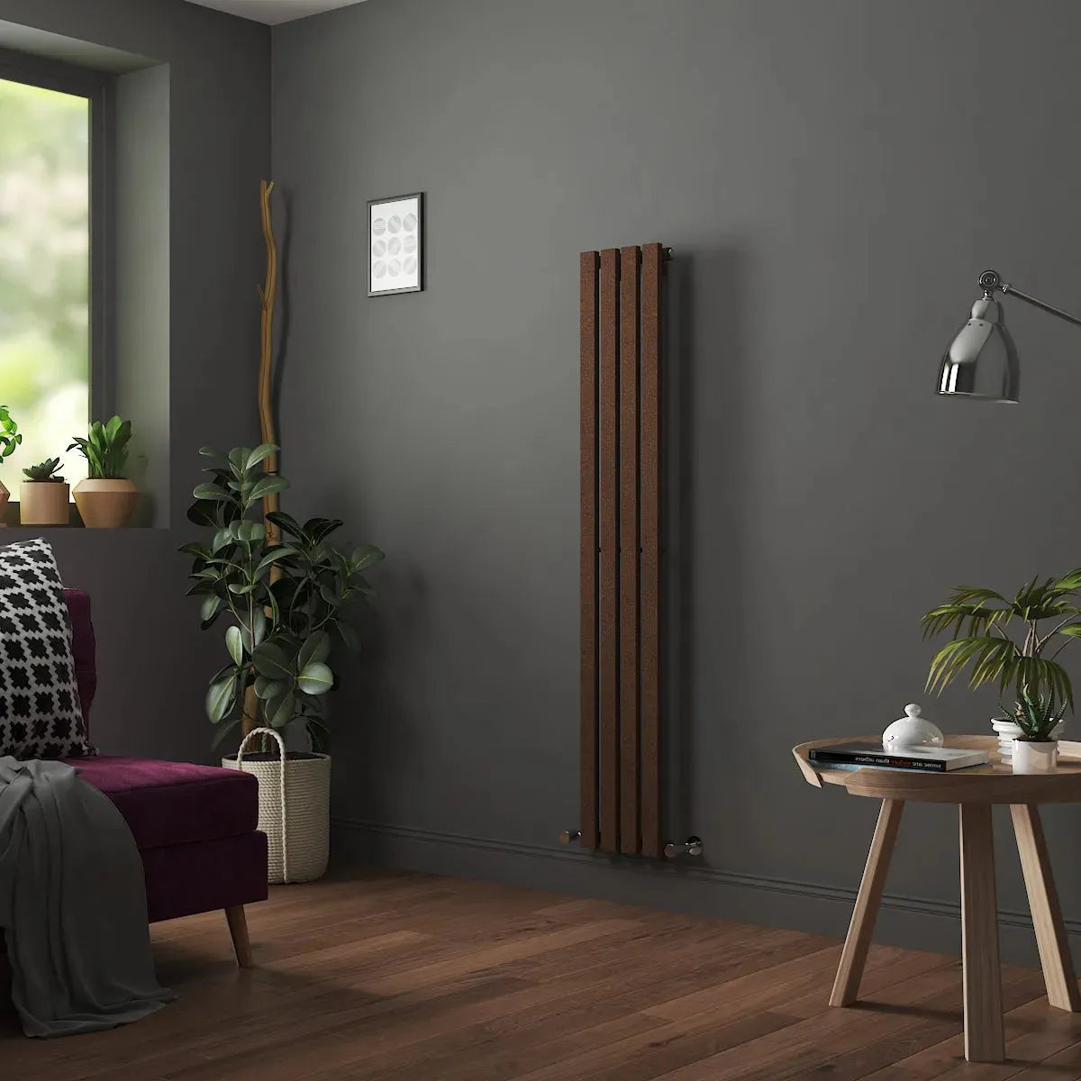 Teramo - Modern vertical flat panel radiator blackened copper