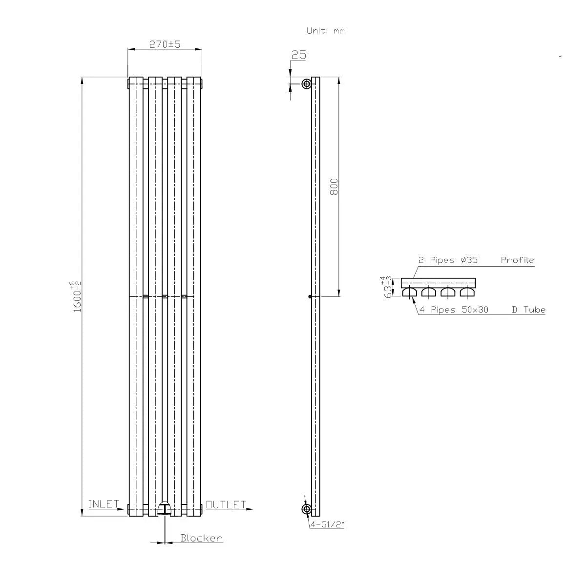 Teramo - Modern vertical flat panel radiator blackened copper