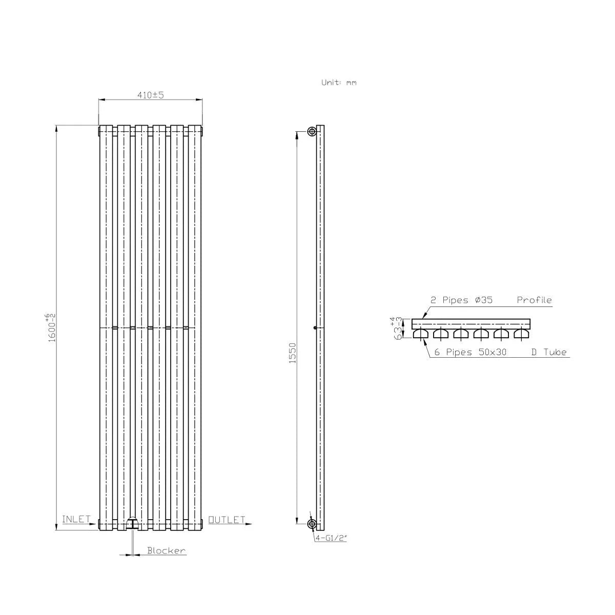 Teramo - Modern vertical flat panel radiator blackened copper