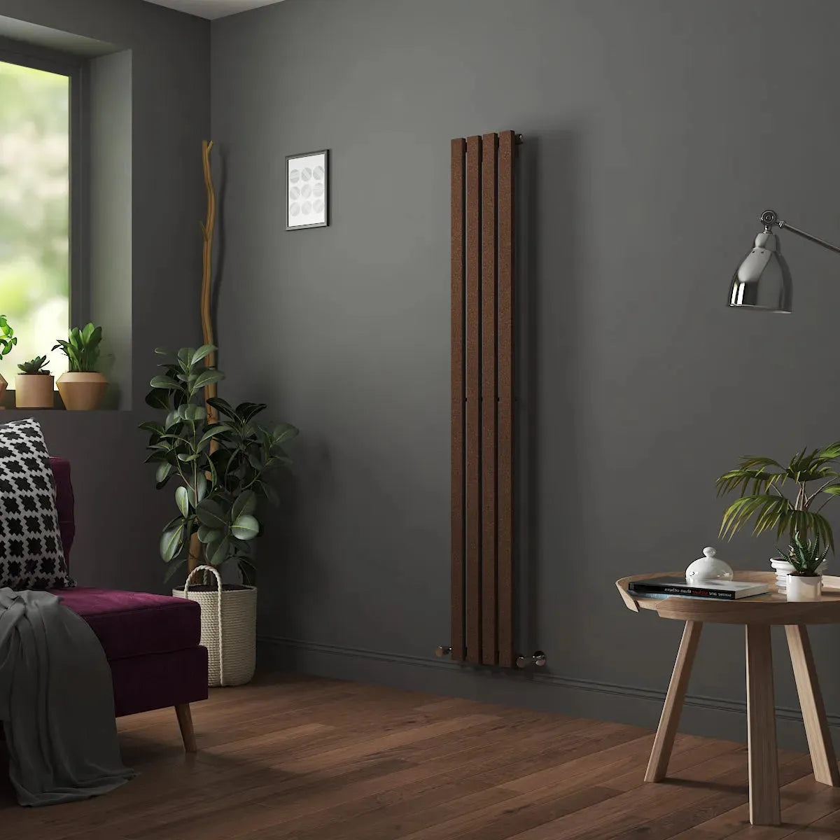 Teramo - Modern vertical flat panel radiator blackened copper