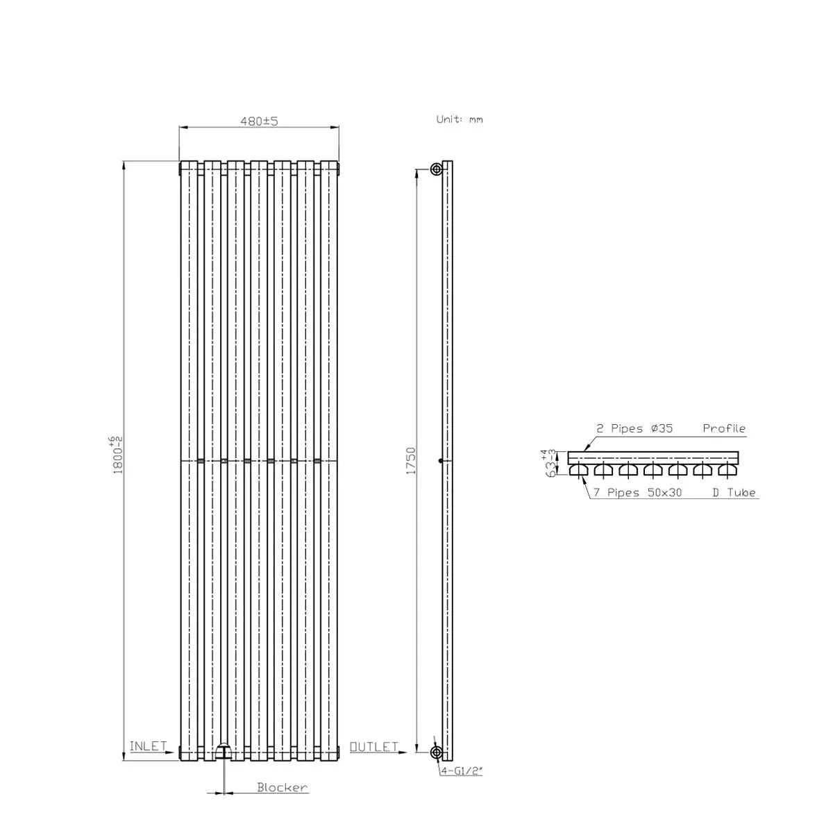 Teramo - Modern vertical flat panel radiator blackened copper