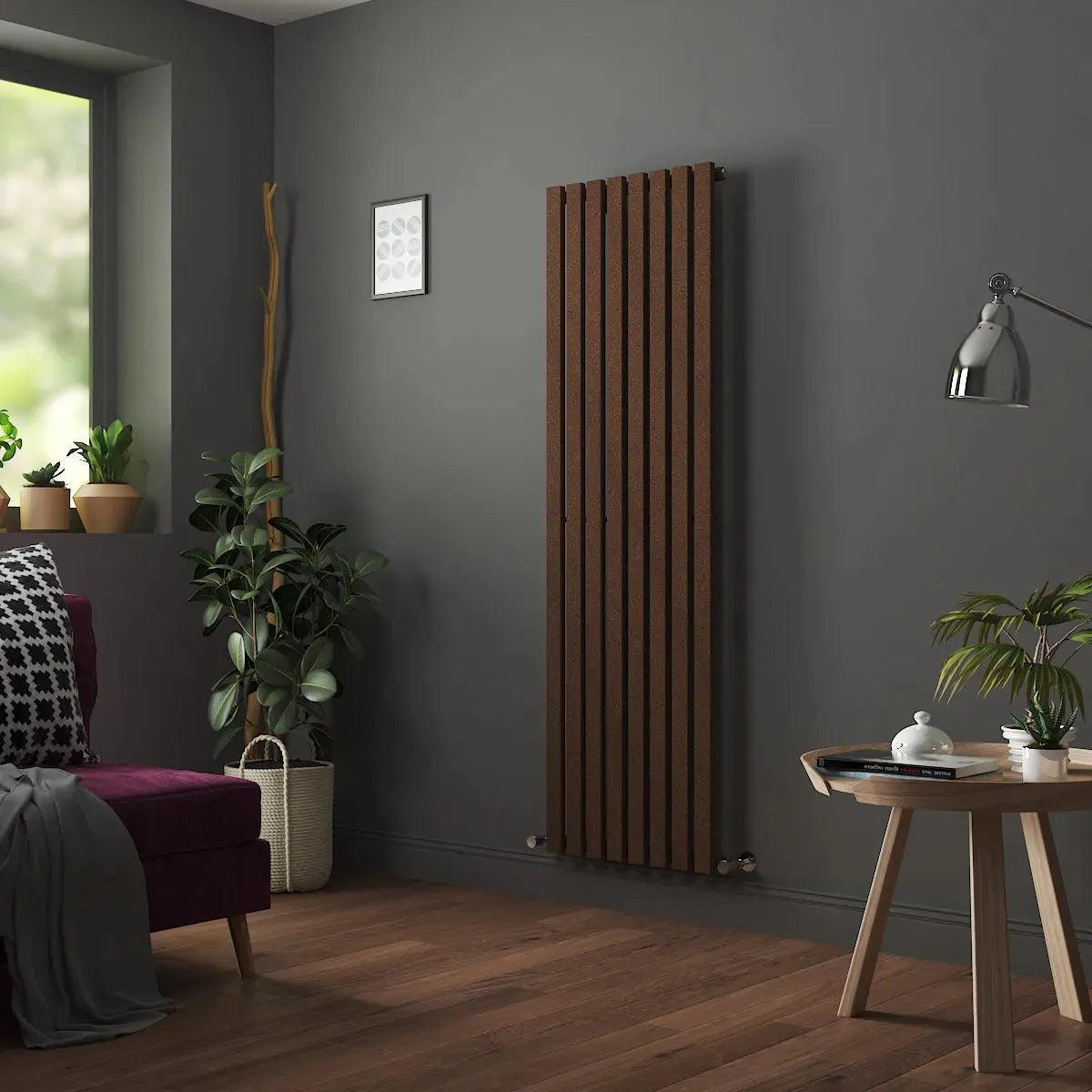 Teramo - Modern vertical flat panel radiator blackened copper