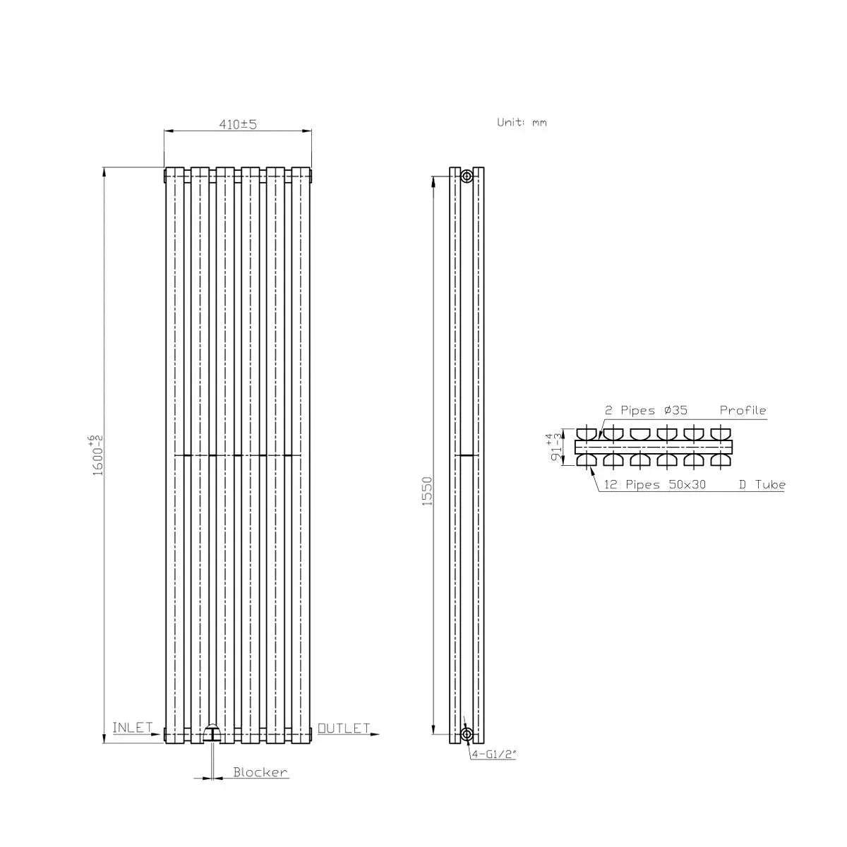 Teramo - Modern vertical flat panel radiator blackened copper