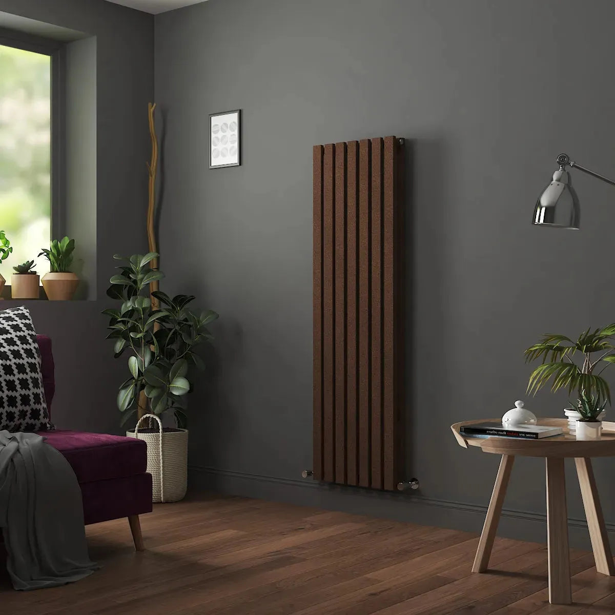 Teramo - Modern vertical flat panel radiator blackened copper