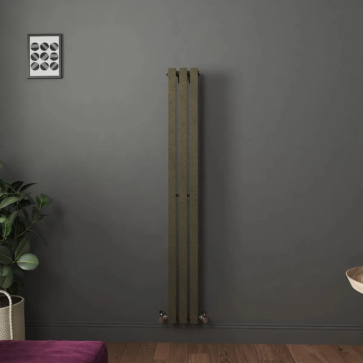 Teramo - Modern vertical flat panel radiator blackened gold