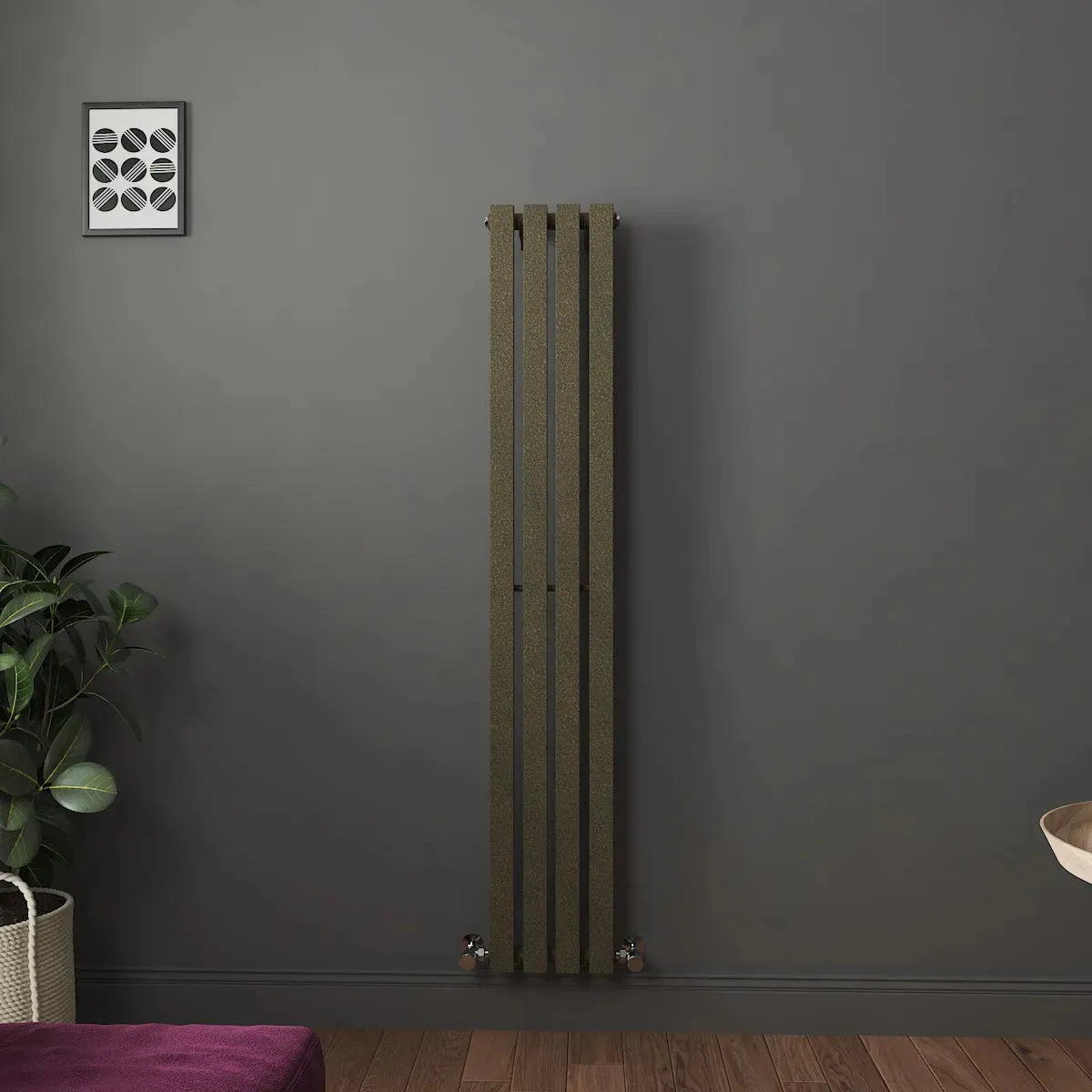 Teramo - Modern vertical flat panel radiator blackened gold