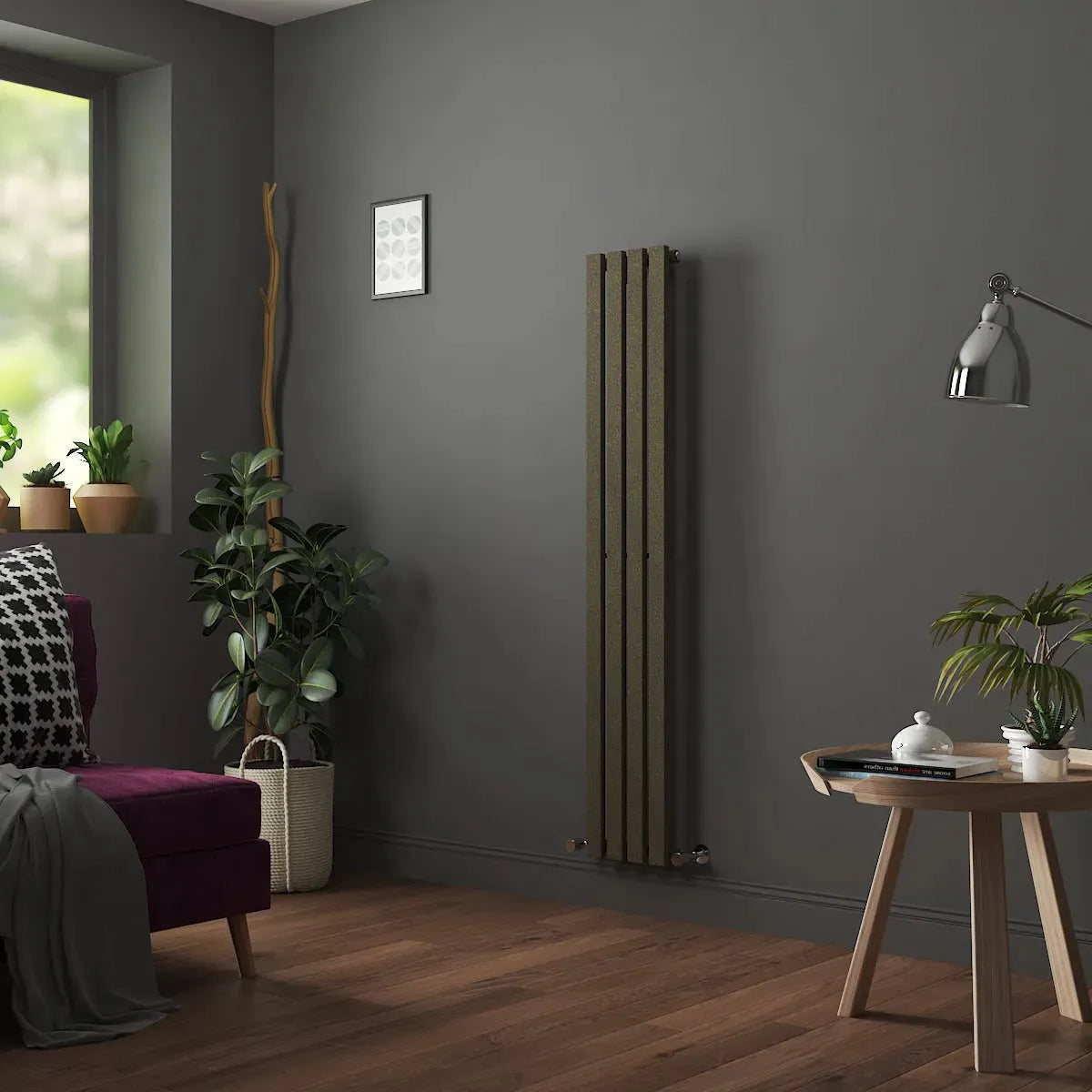 Teramo - Modern vertical flat panel radiator blackened gold