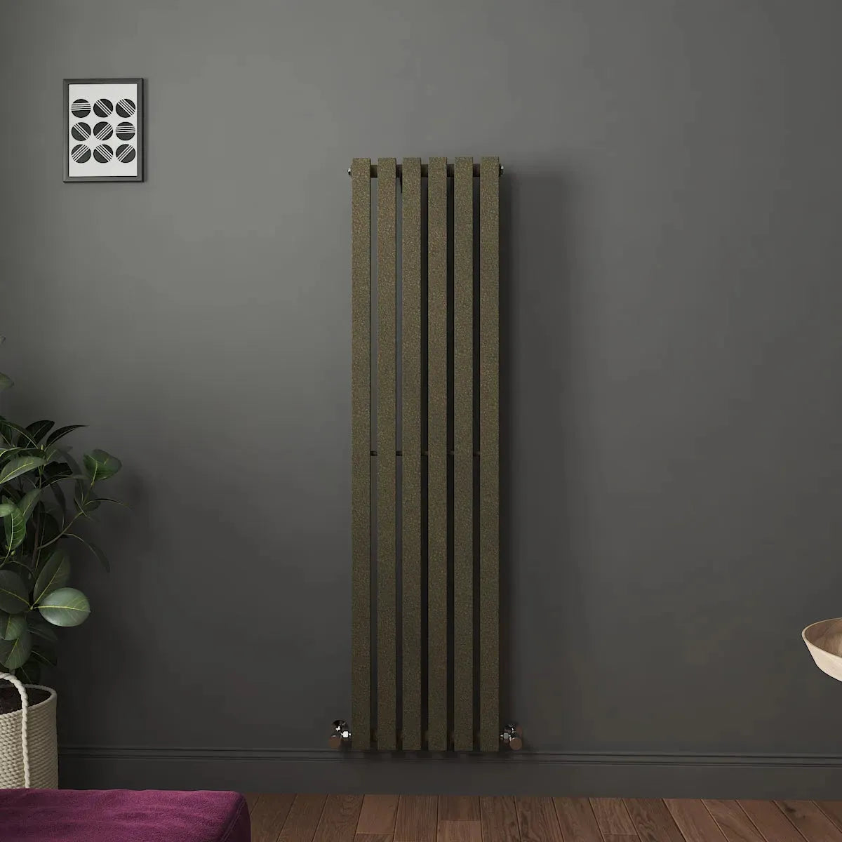 Teramo - Modern vertical flat panel radiator blackened gold