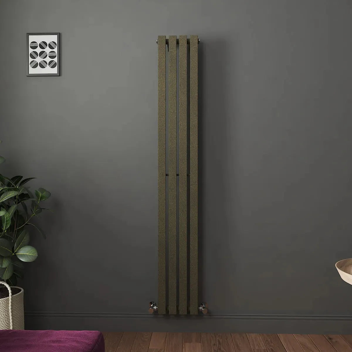 Teramo - Modern vertical flat panel radiator blackened gold