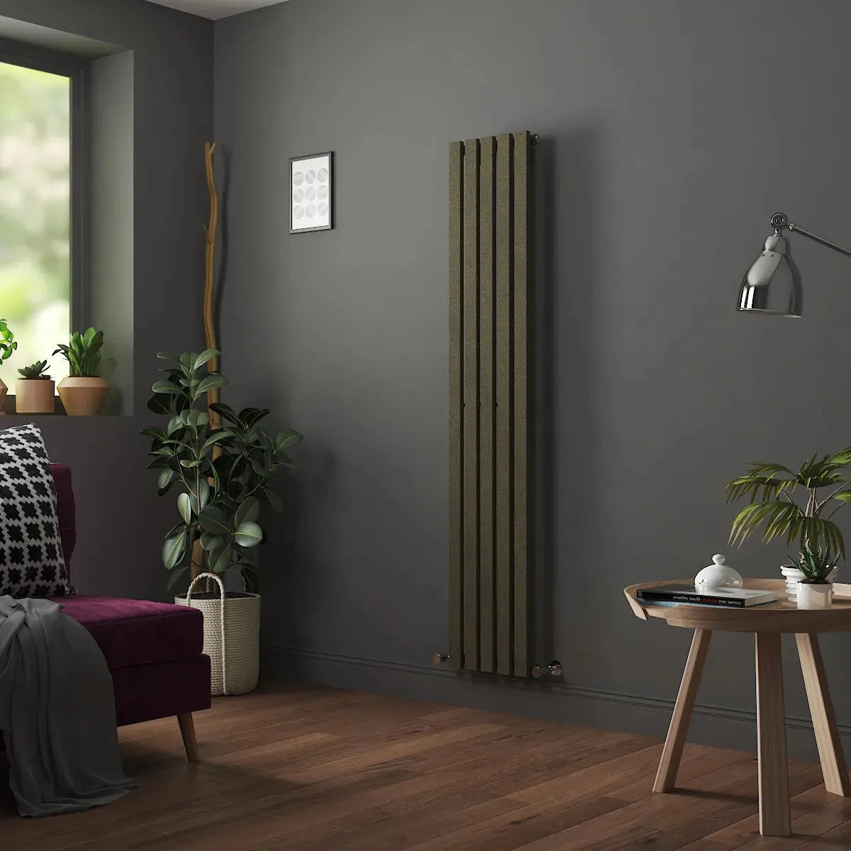 Teramo - Modern vertical flat panel radiator blackened gold