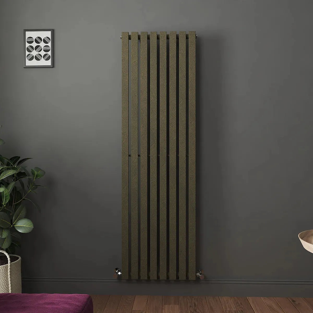 Teramo - Modern vertical flat panel radiator blackened gold