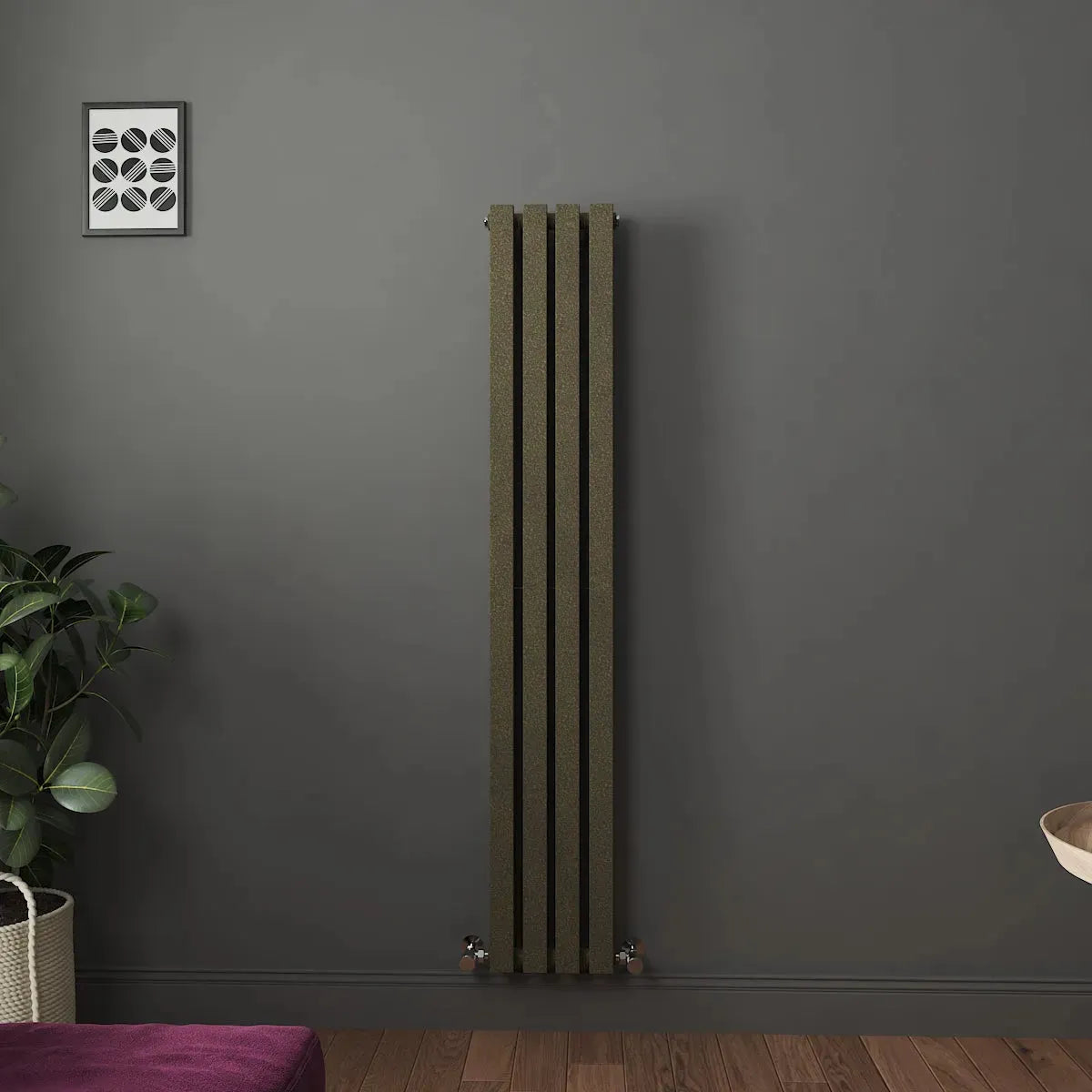 Teramo - Modern vertical flat panel radiator blackened gold