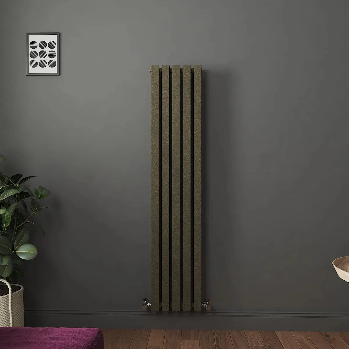 Teramo - Modern vertical flat panel radiator blackened gold