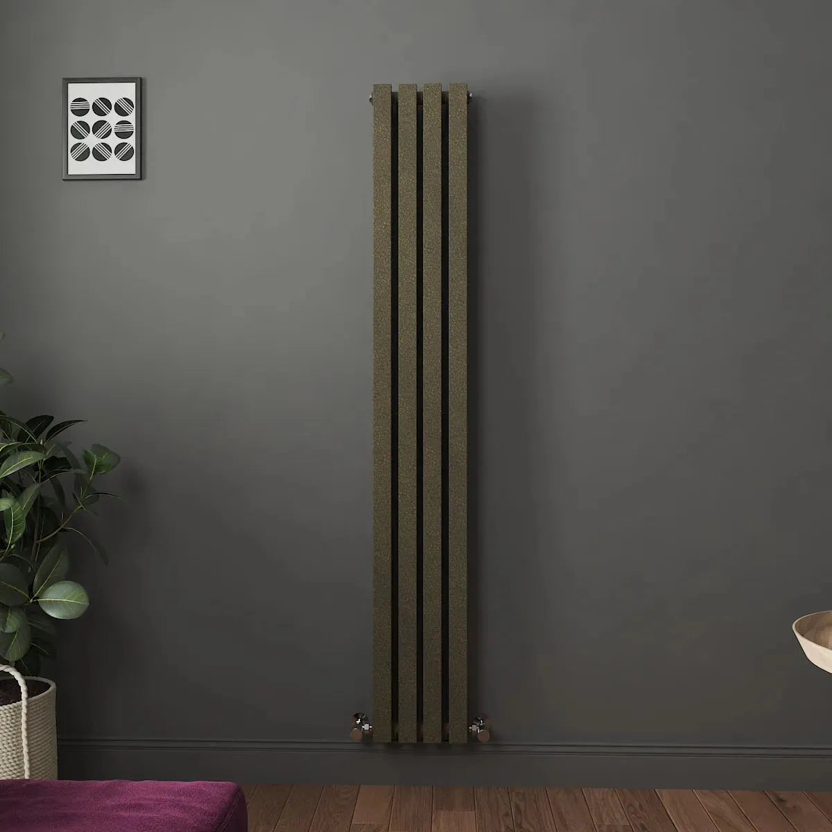 Teramo - Modern vertical flat panel radiator blackened gold