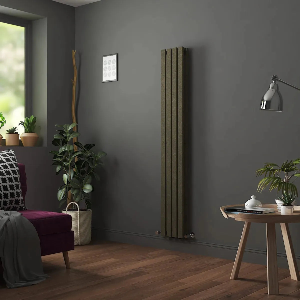 Teramo - Modern vertical flat panel radiator blackened gold