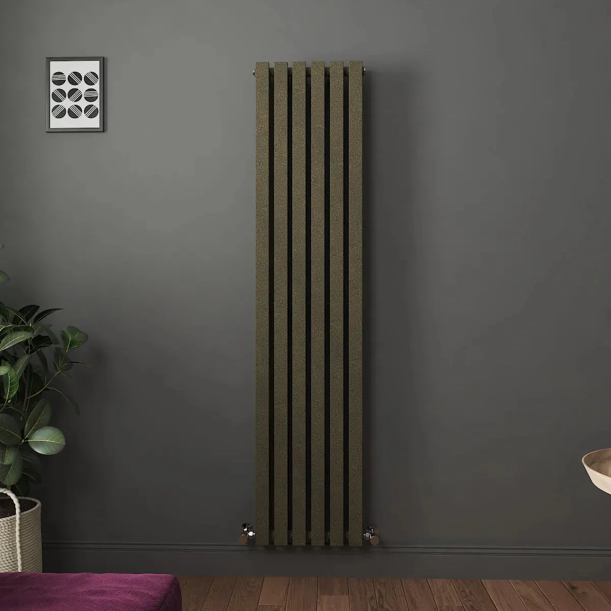 Teramo - Modern vertical flat panel radiator blackened gold