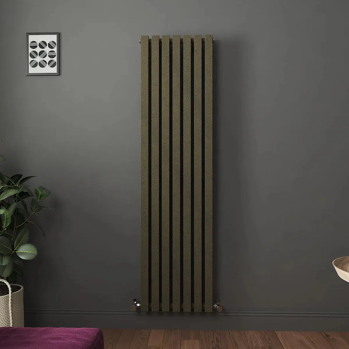 Teramo - Modern vertical flat panel radiator blackened gold