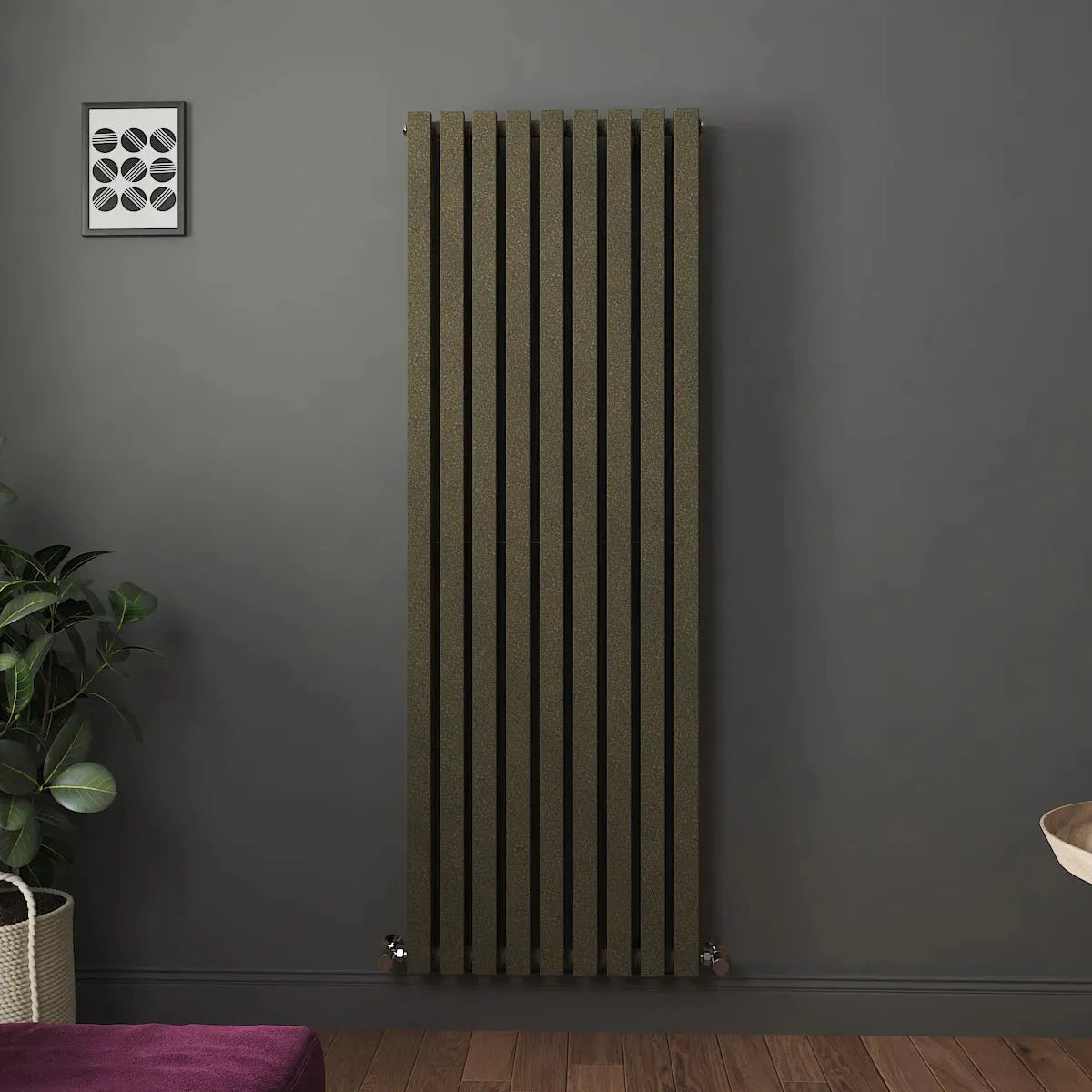 Teramo - Modern vertical flat panel radiator blackened gold