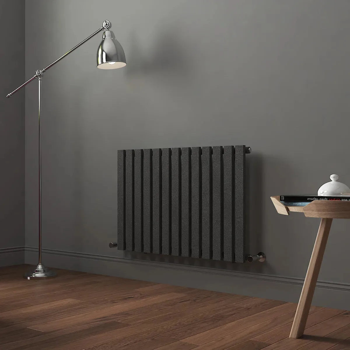 Teramo - Modern horizontal flat panel radiator blackened silver