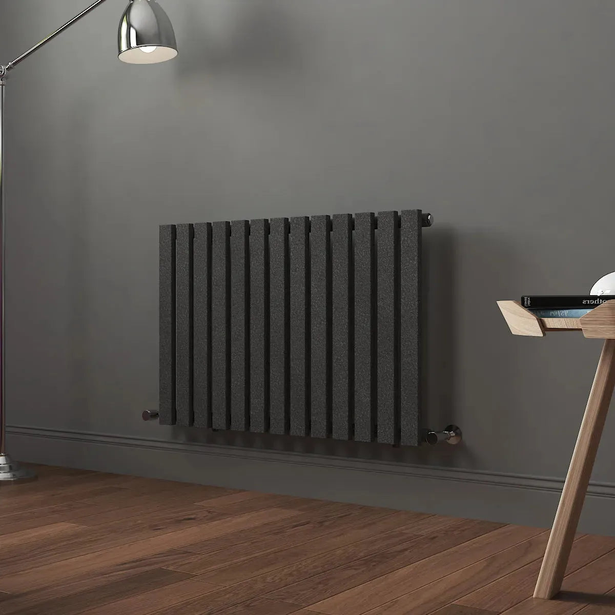 Teramo - Modern horizontal flat panel radiator blackened silver