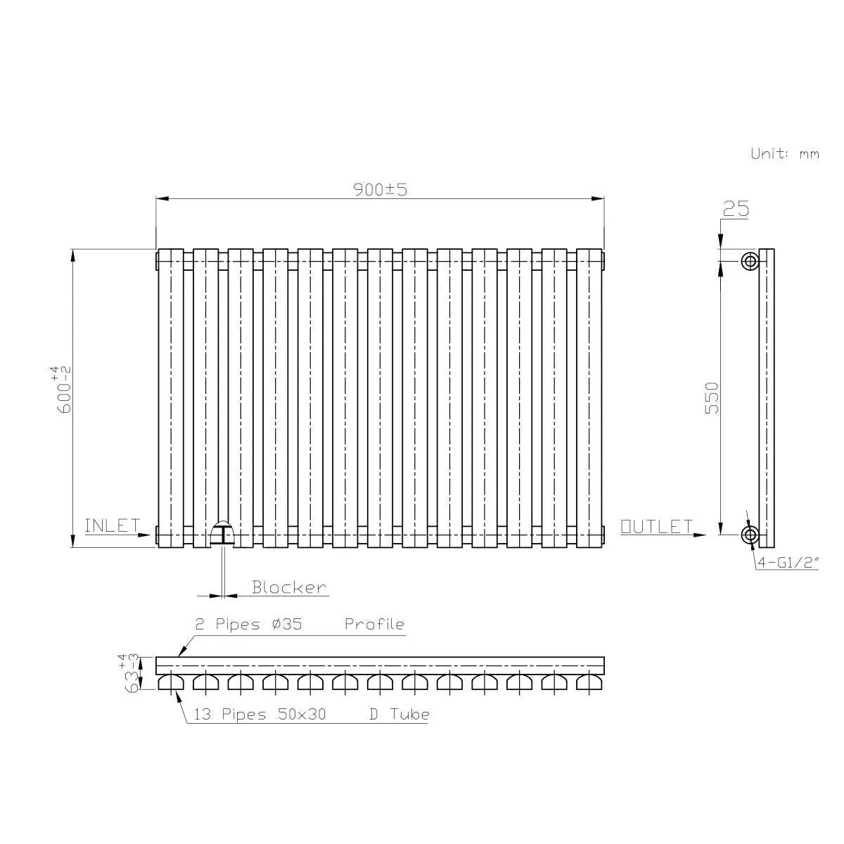 Teramo - Modern horizontal flat panel radiator blackened silver