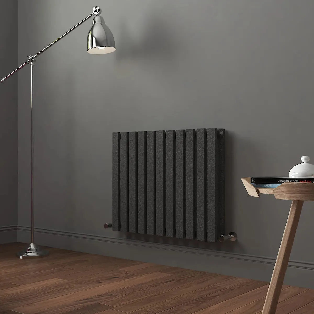 Teramo - Modern horizontal flat panel radiator blackened silver