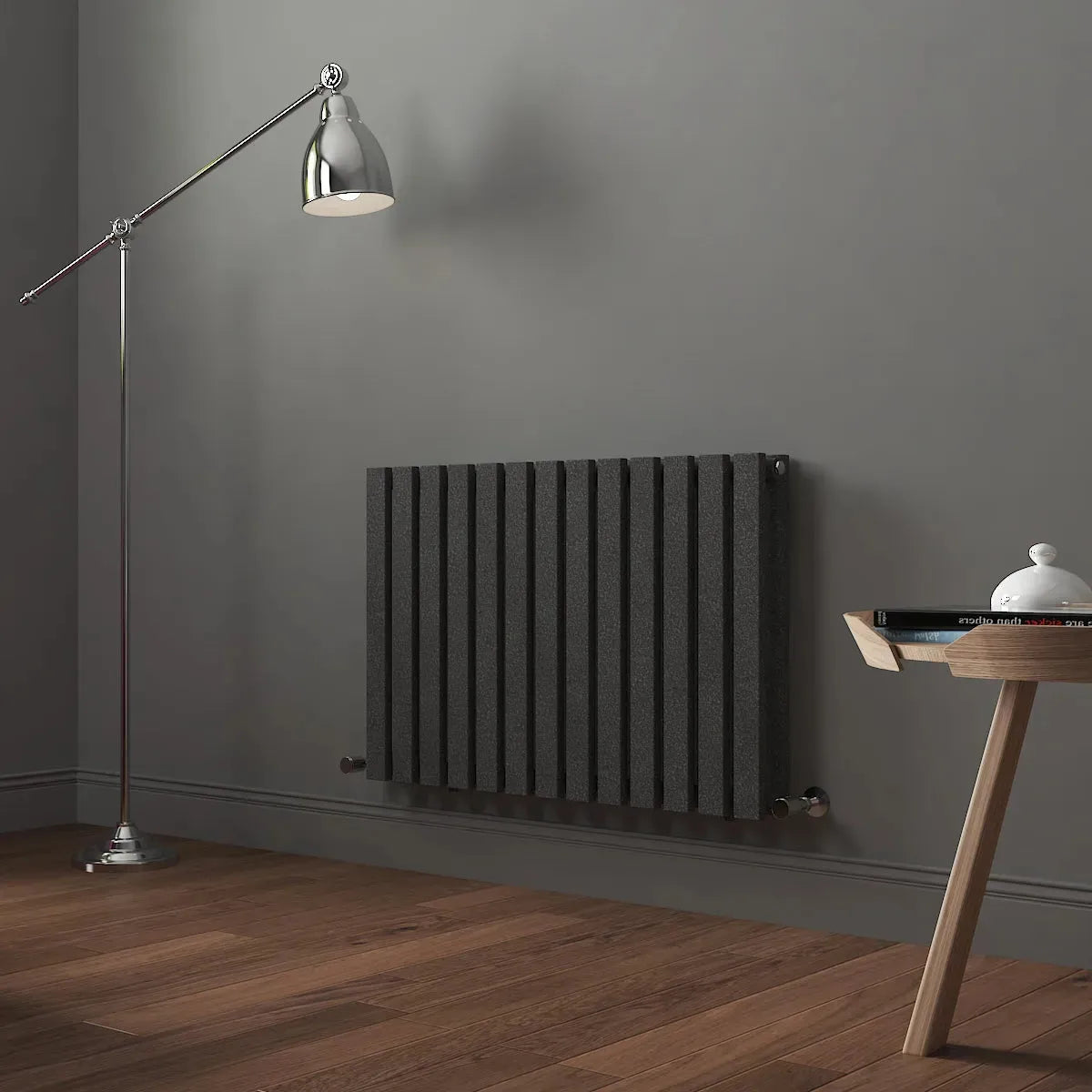 Teramo - Modern horizontal flat panel radiator blackened silver