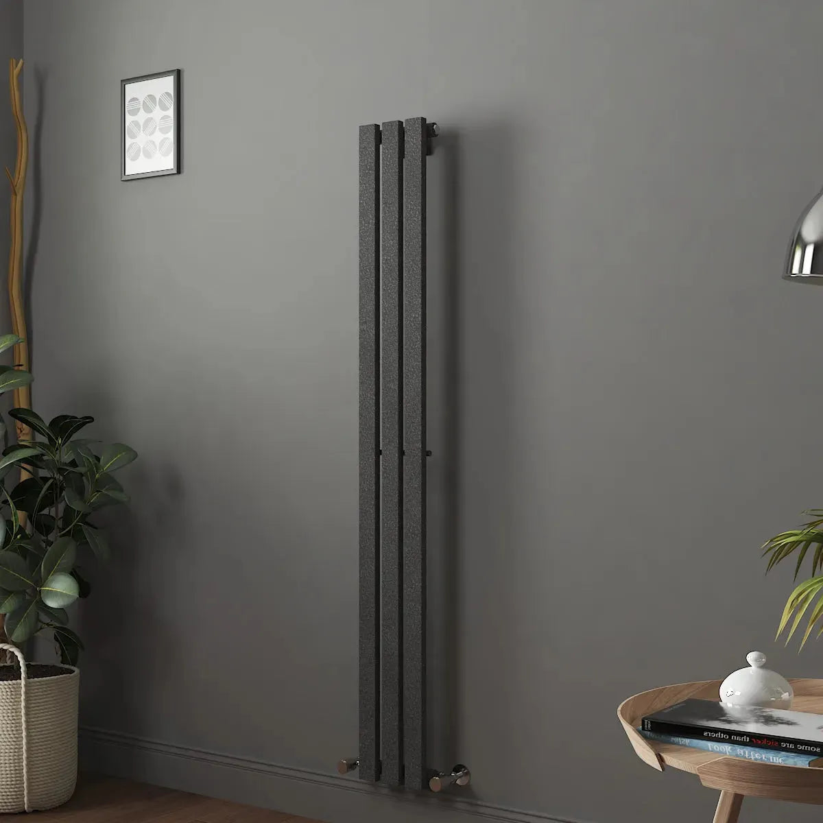 Teramo - Modern vertical flat panel radiator blackened silver