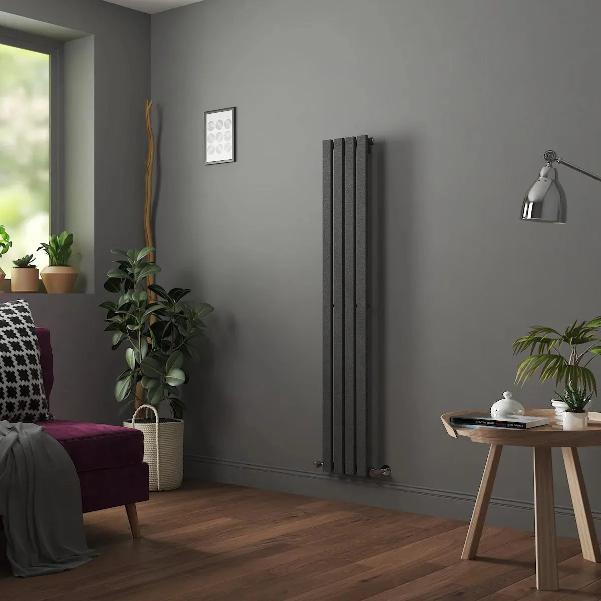 Teramo - Modern vertical flat panel radiator blackened silver